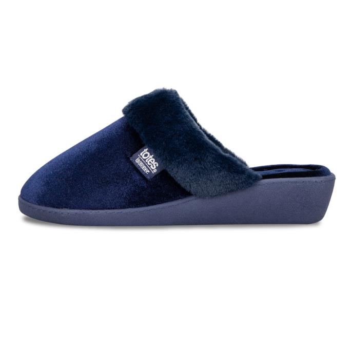 Isotoner® Ladies Sparkle Velour Heeled Mule Navy Extra Image 3